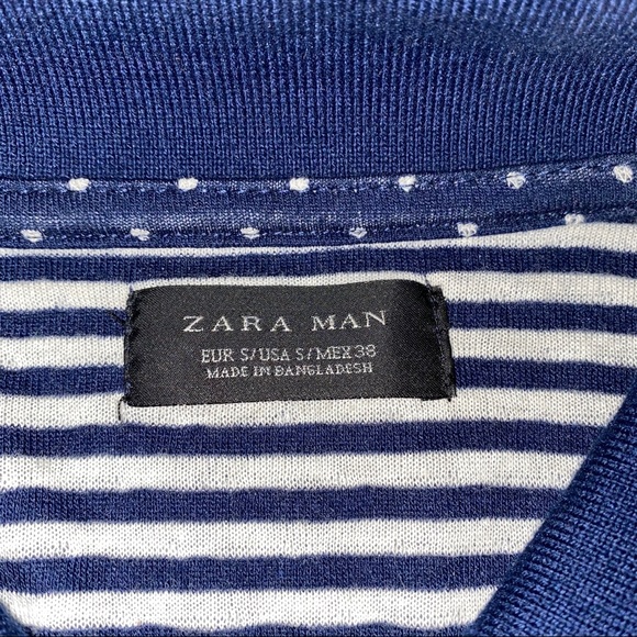 ZARA MEN POLKA DOT NAVY & WHITE POLO SHIRT - Picture 4 of 5